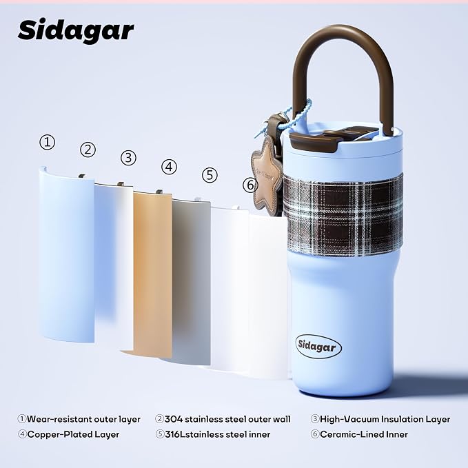 25oz Insulated Tumbler Ceramic Stainless Steel Water Bottle, Leak Proof