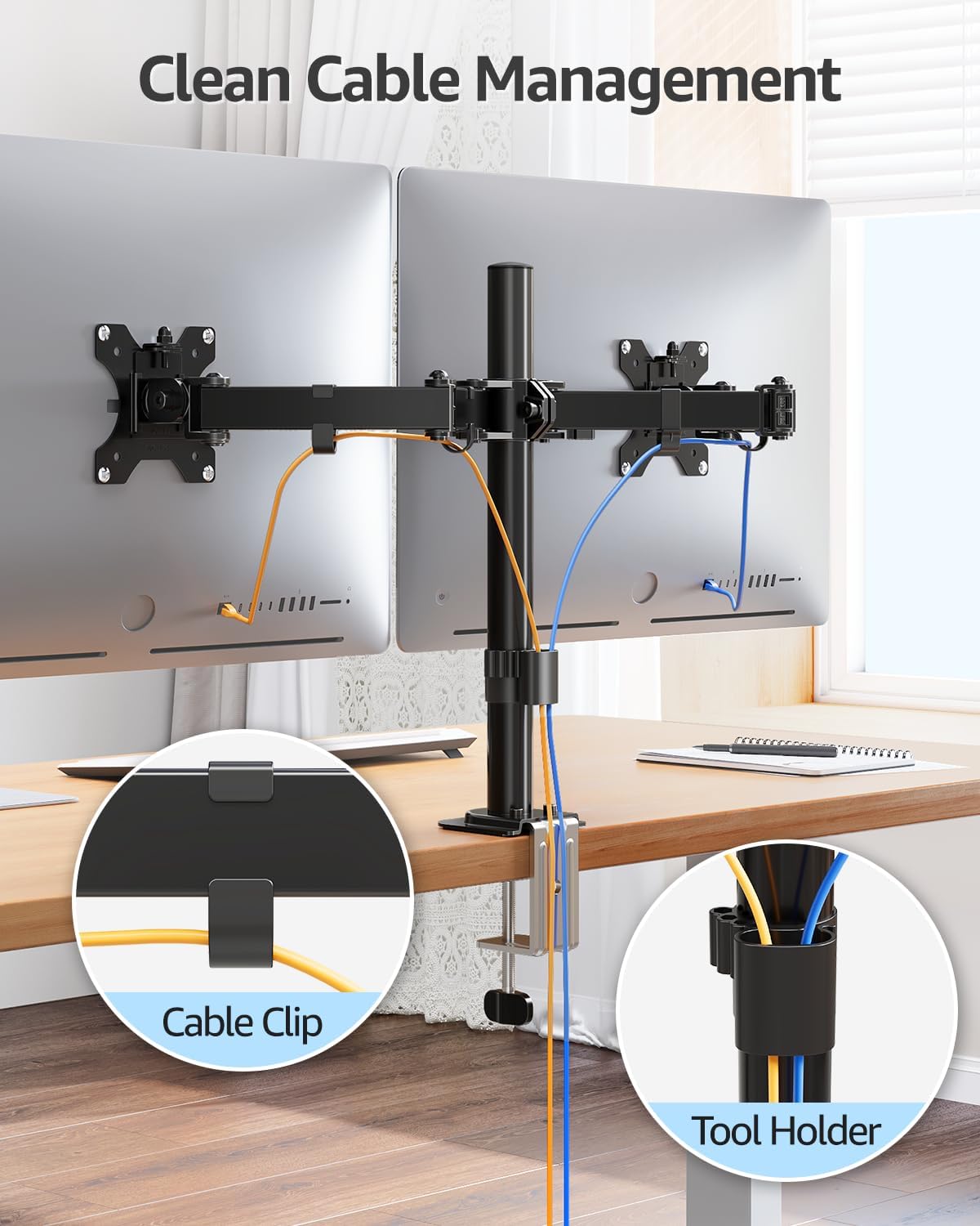 MOUNTUP Dual Monitor Desk Mount, Max 32 Inch up to 17.6lbs, Fully Adjustable Dual Monitor Arm for 2 LCD Screens, Double Monitor Stand with C-Clamp and Grommet Base
