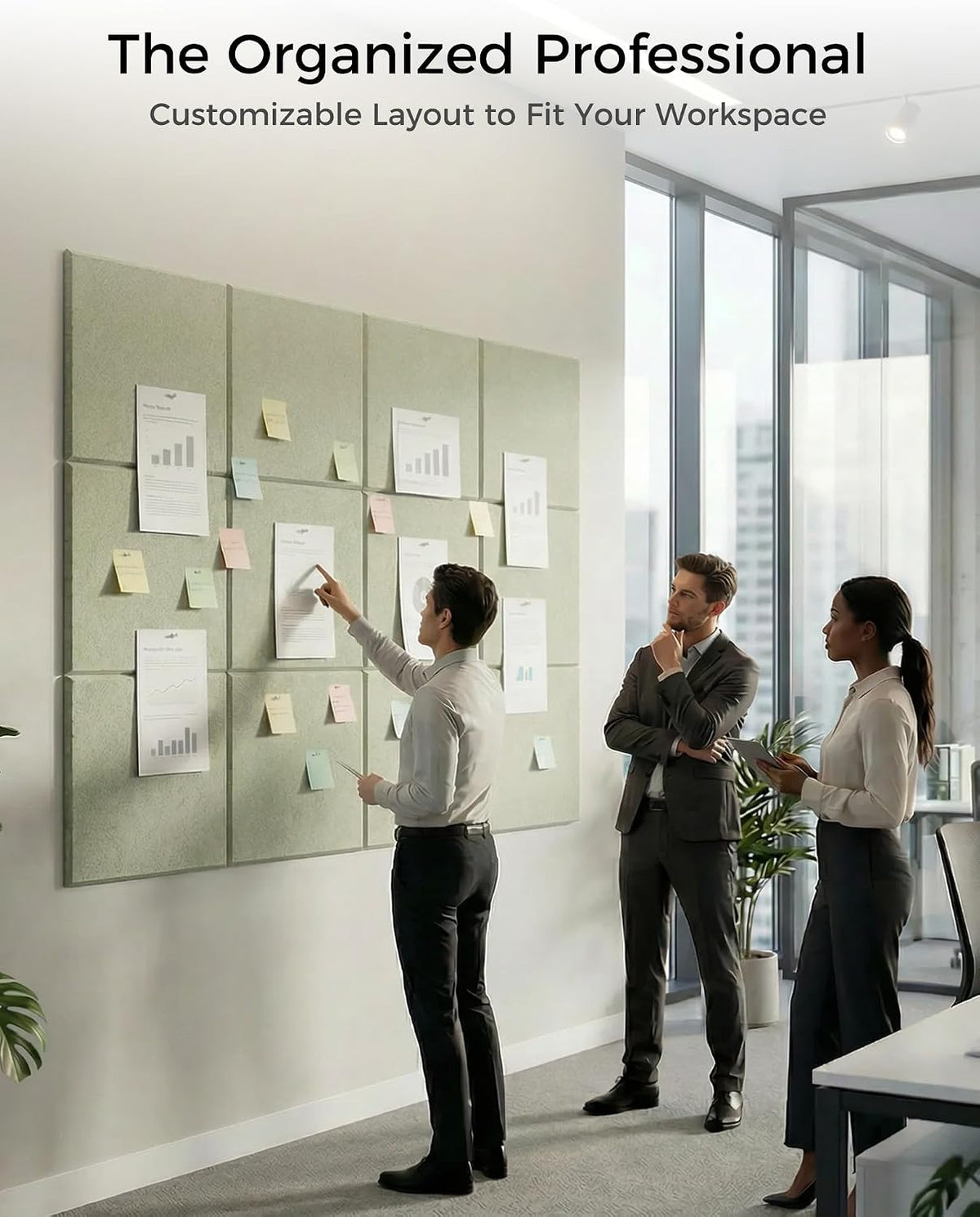 Aothia 48" x 36" Large Felt Bulletin Board, Sage Green