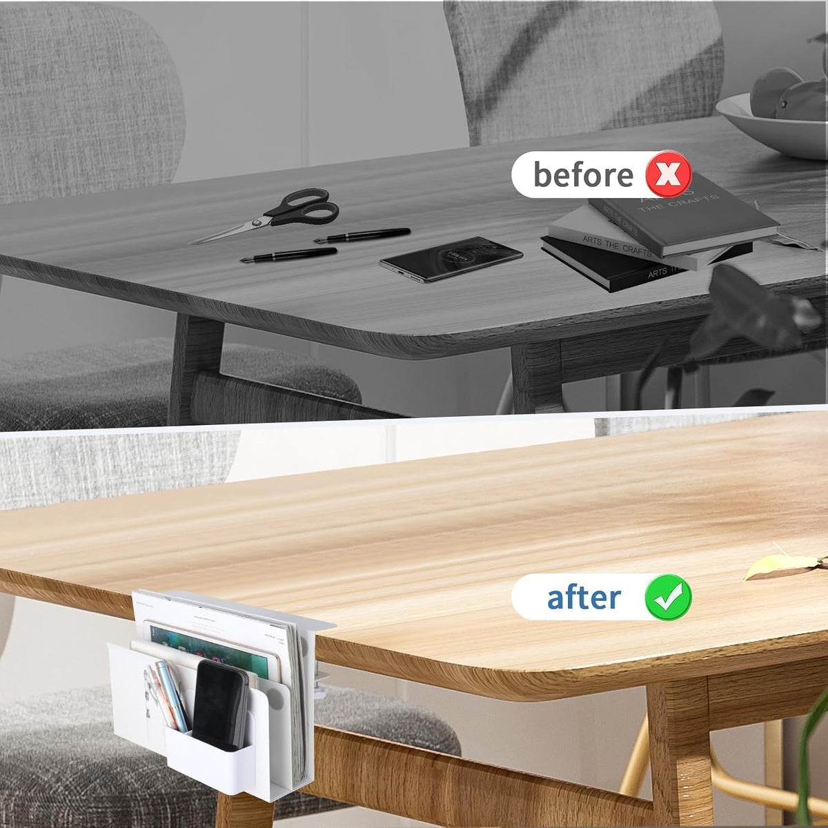 2 Tie Desk Side Storage, Under Desk Laptop Holder, White