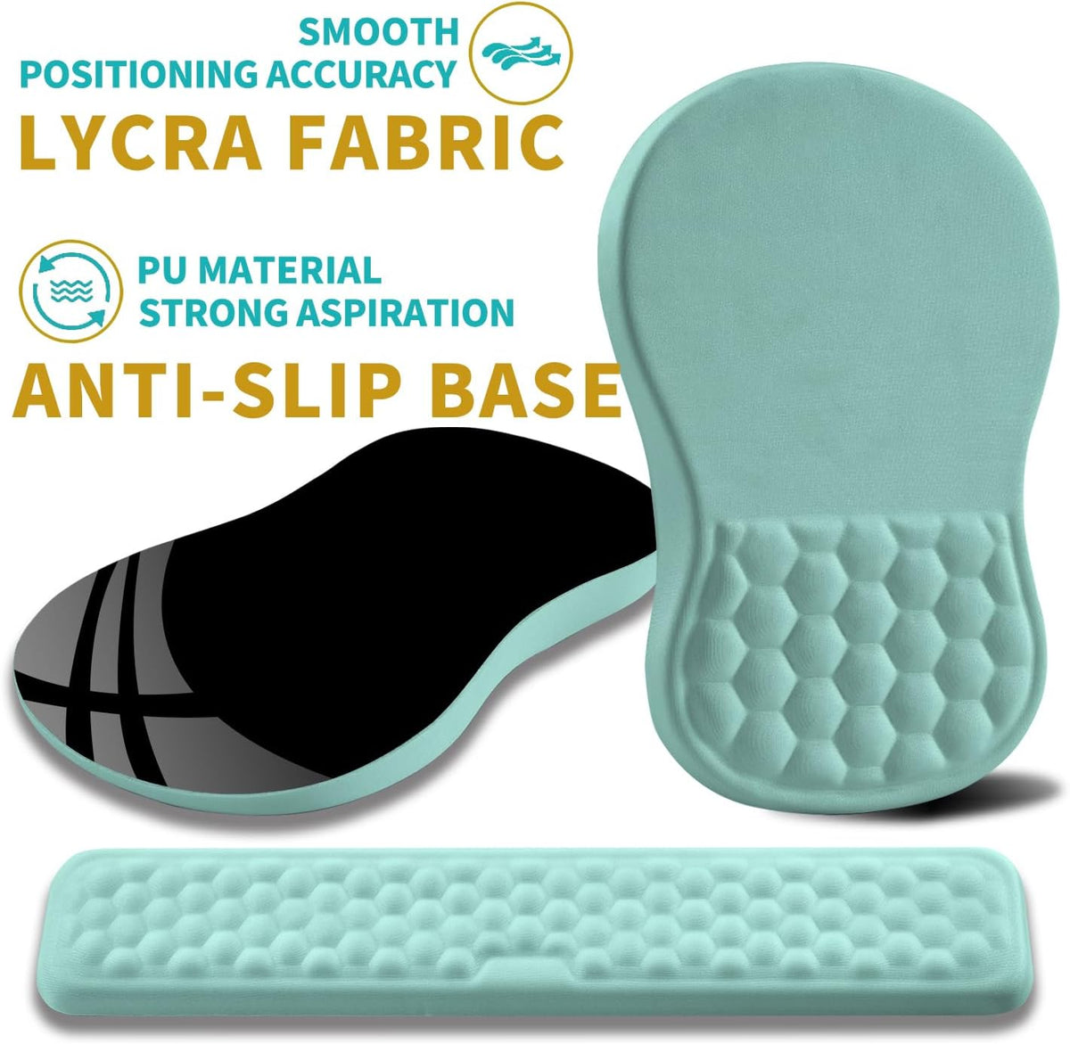 Hokafenle 2 in 1 Ergonomic Mouse Pad Wrist Support & Wrist Rest for Computer Keyboard Set, with Relieve Carpal Tunnel Pain Massage Bulge and Full Memory Gel Design (2In1 Set, Light Blue)