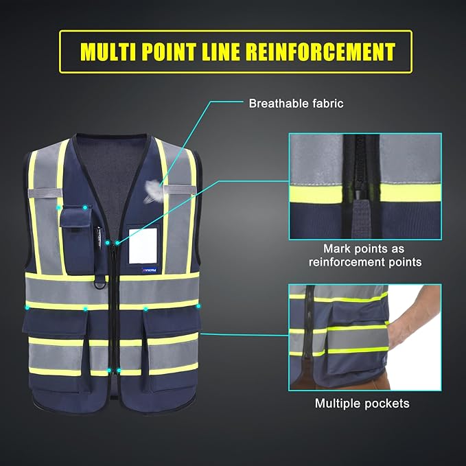 AYKRM 11 color High Vis Reflective Safety Vest for Women Men Security Pocket Zipper