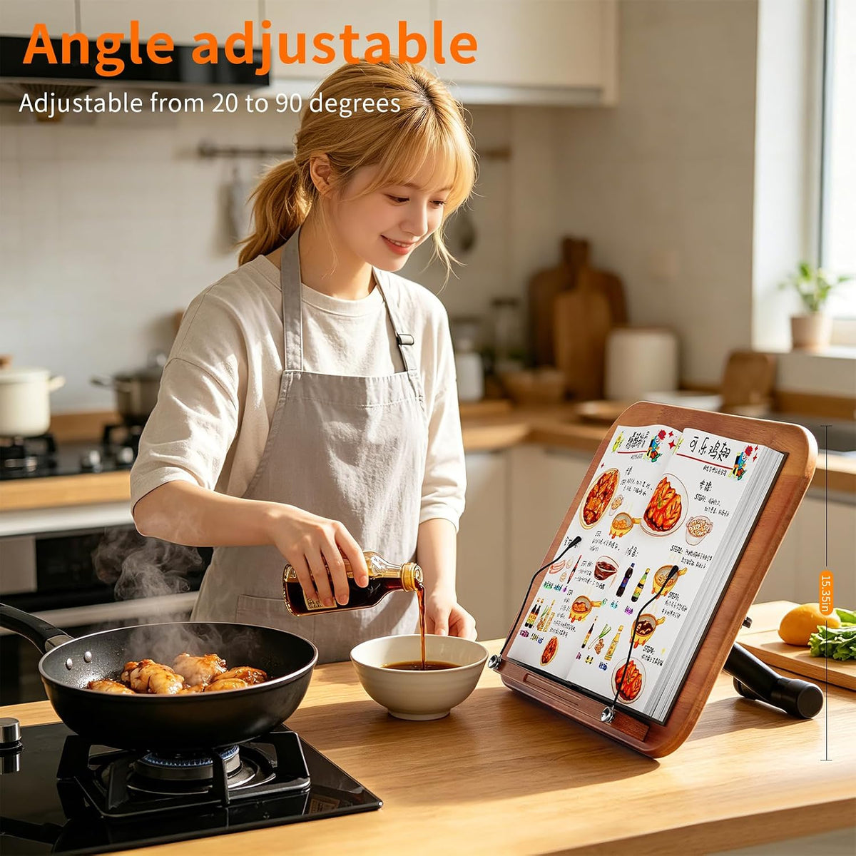 Adjustable Floor Book Stand with Wood Panel for Hands Free Reading