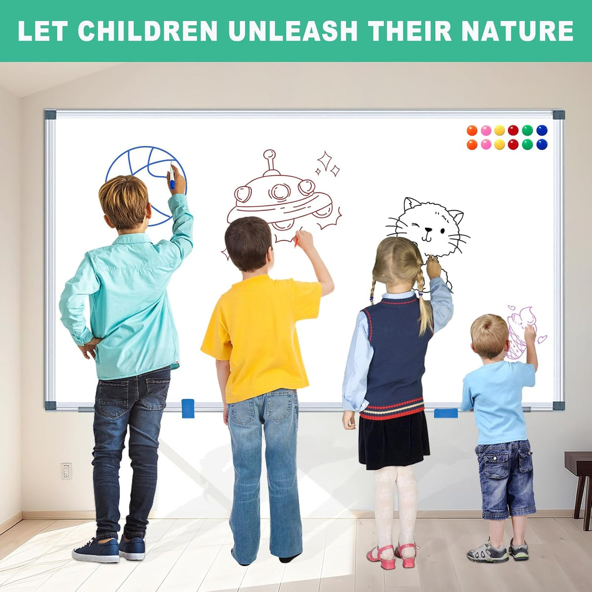 H-Qprobd Whiteboard Dry Erase White Board for Wall 72x40 (2pcs) Magnetic Boards for Office Classroom & Home, Large Wall Whiteboard Including 6 Markers, 20 Magnets, 2 Erasers