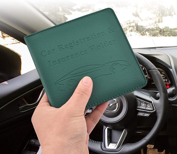 Cacturism Car Registration and Insurance Holder, Vehicle Glove Box Car Organizer Men Women Wallet Accessories Case for Cards, Essential Document, Driver License, Dark Green