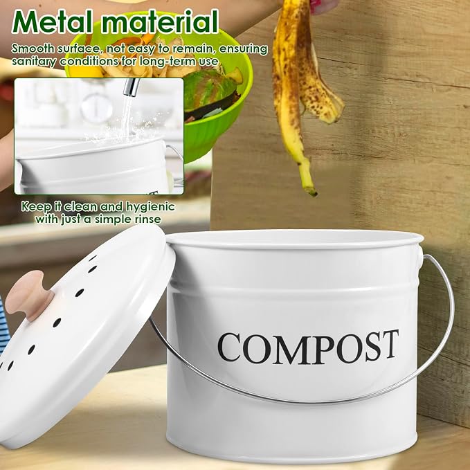 Kitchen Compost Bin 0.8 Gallon Metal Countertop Compost Bin