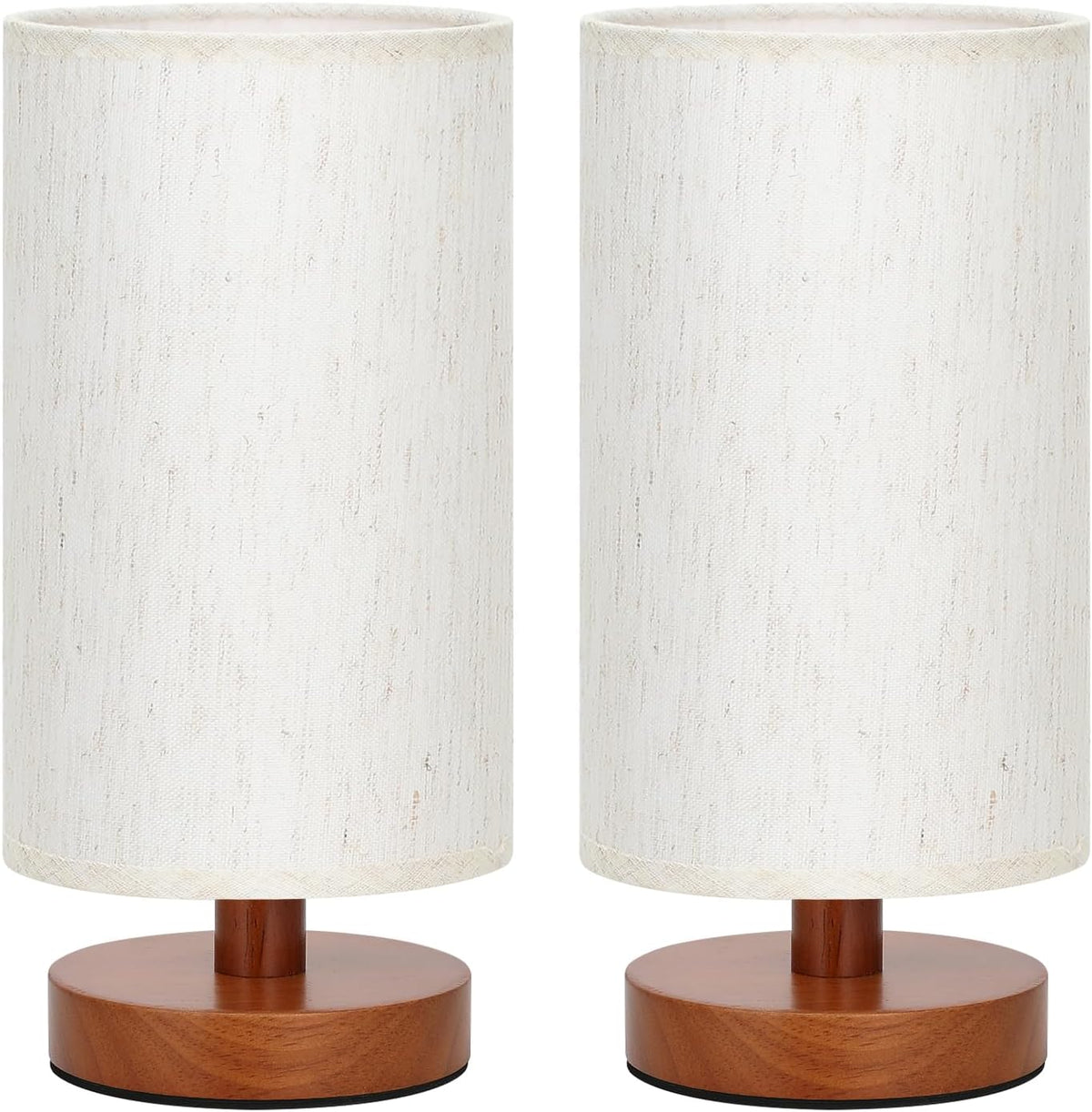 Desk Small Lamps Set of 2 (Cream Shade - Walnut Base, 9" Inline Control)