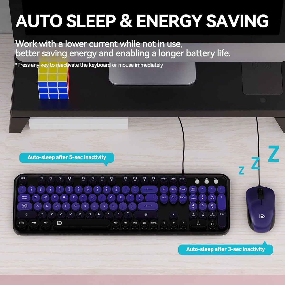 Wired Keyboard and Mouse Combo for Windows, Plug and Play USB Computer Keyboard Optical Wired Mouse, Full-Size Compatible with PC, Laptop - BlackPurple