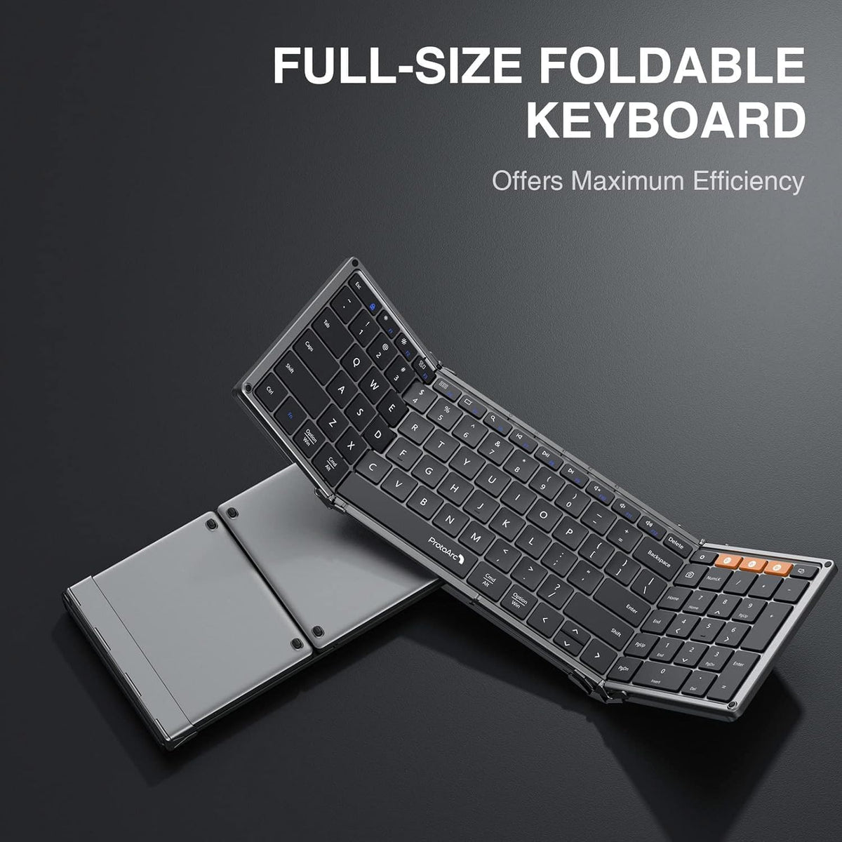 ProtoArc XK01 Full-Size Foldable Bluetooth Keyboard for Travel, Space Gray