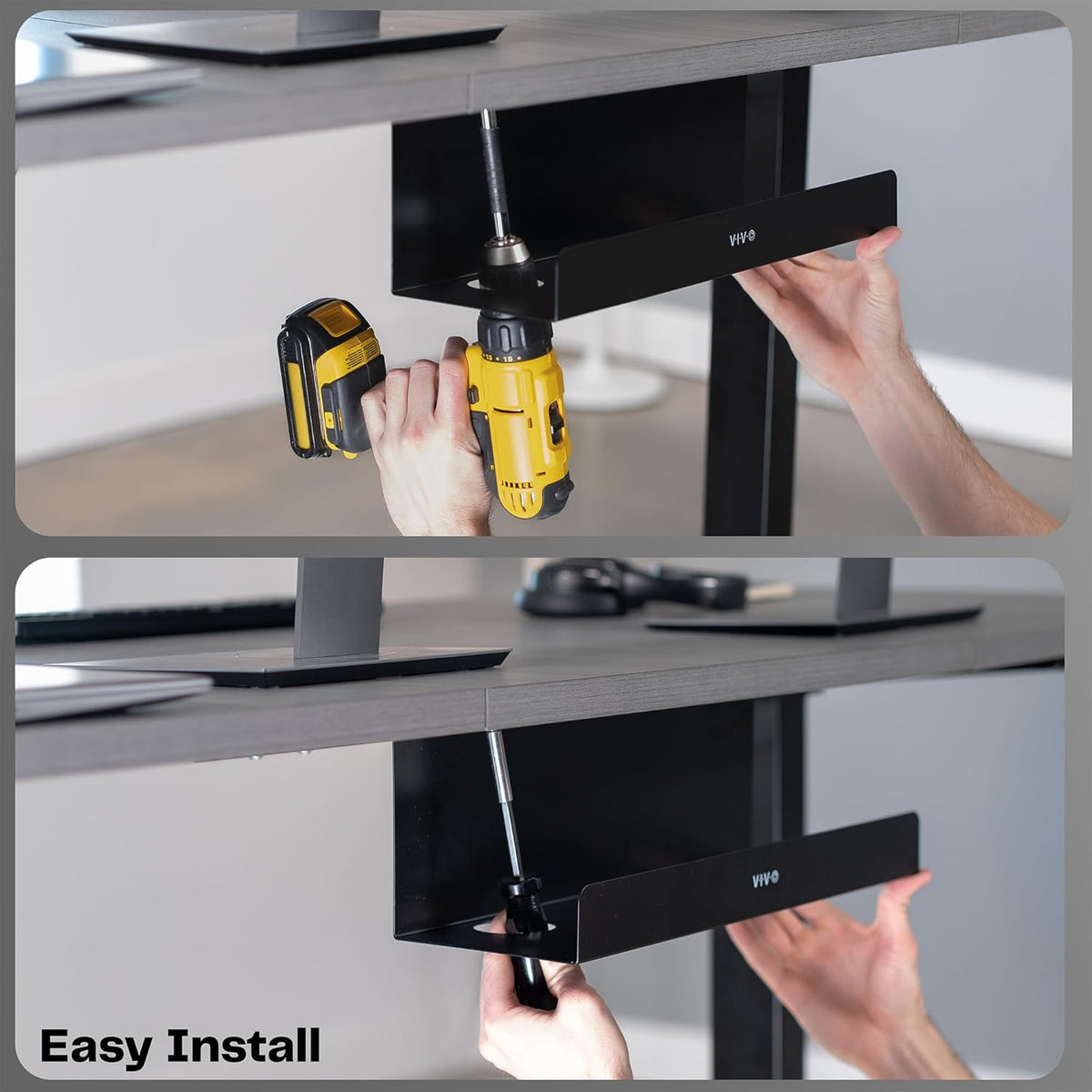 VIVO 2 Pack Black 17 inch Extra Deep Cable Management Tray, DESK-AC16-2C