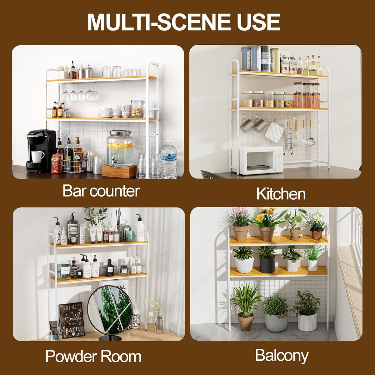 2-Tier Desk Shelf with Grid Panel, Freestanding, White, 45.3" W