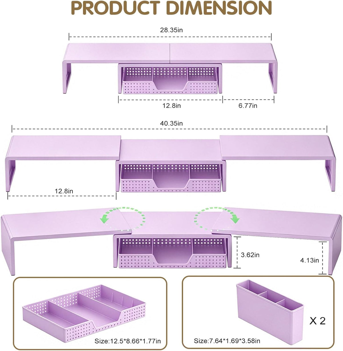 LEKETREE Dual Monitor Stand Riser with Drawer and 2 Pen Holders, Purple