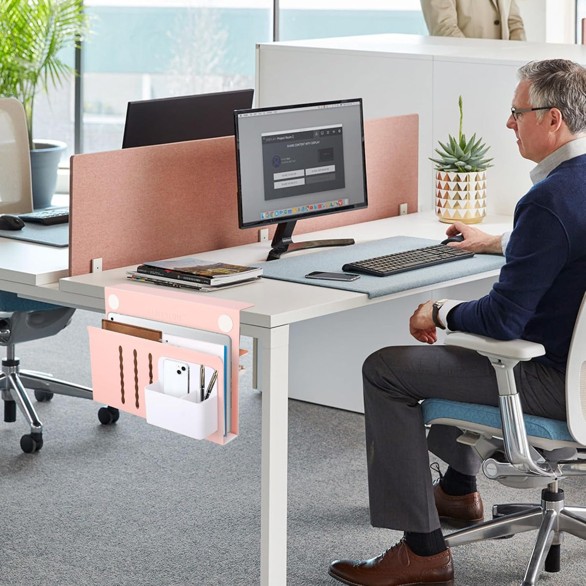 LUKETURE Desk Side Storage Laptop Holder No Drill Clamp On Organizer