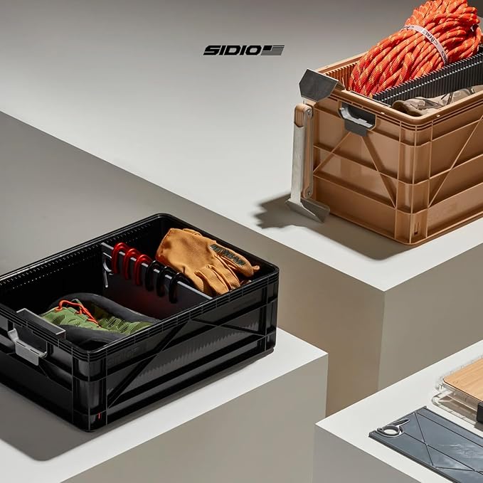 SIDIO Crate Basic Pack - 2 Full-Size & 1 Half-Size Heavy Duty Stackable Storage Bins, Totes, Containers with Dividers - Durable Organizer for Home, Office, Garage, and Outdoor Use, Camo Variety Pack