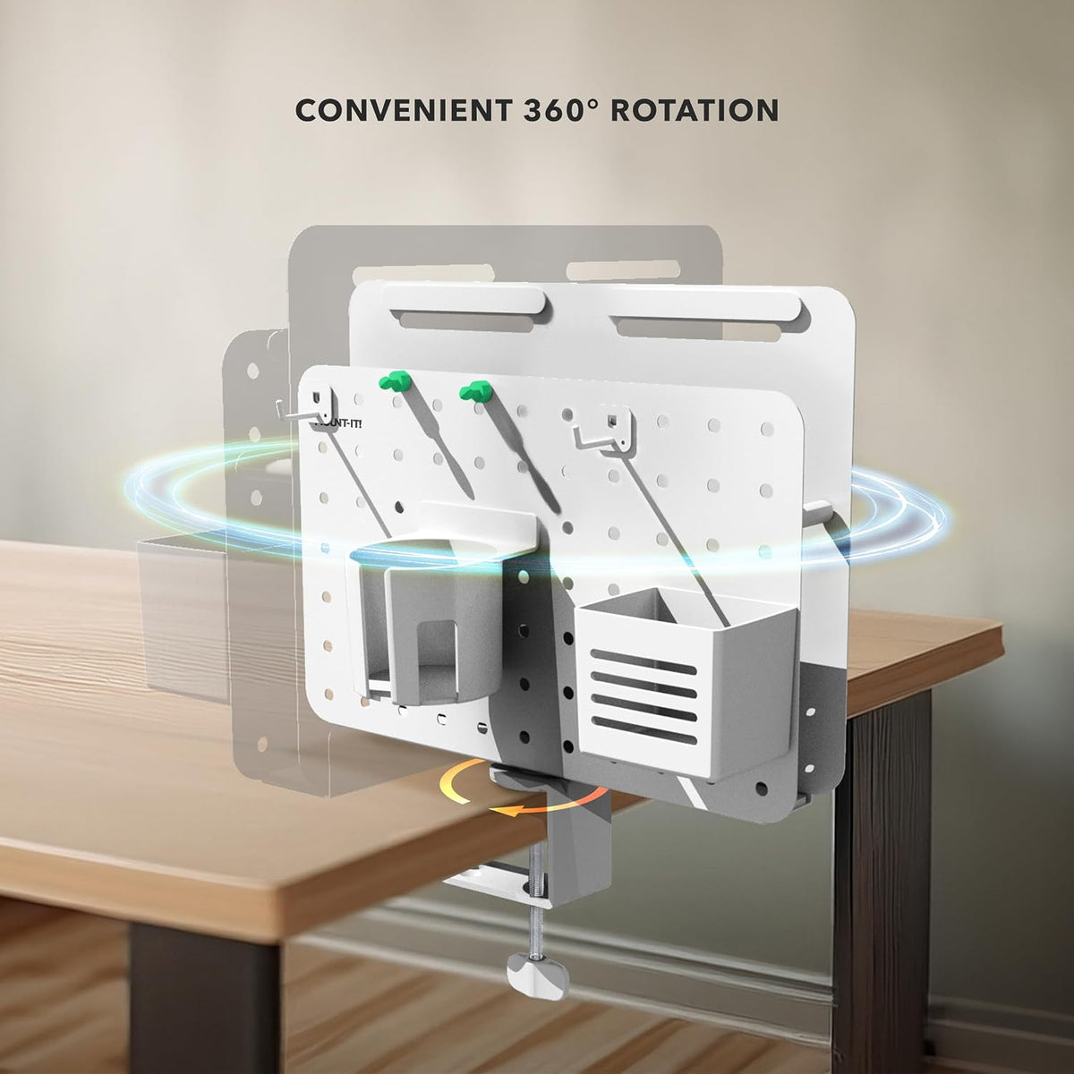 Mount-It! Desk Pegboard Organizer, 360 Rotation, White