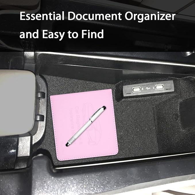 Car Insurance and Registration Holder, 5.5 x 5 Inch PU Leather Vehicle Glove Box Organizer Wallet Case for Insurance Card, Driver License, Paperwork - Pink