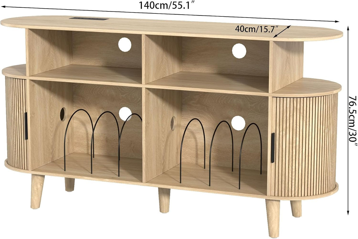 LUVIOHOME Large Round Record Player Stand with Charging Station & USB Ports