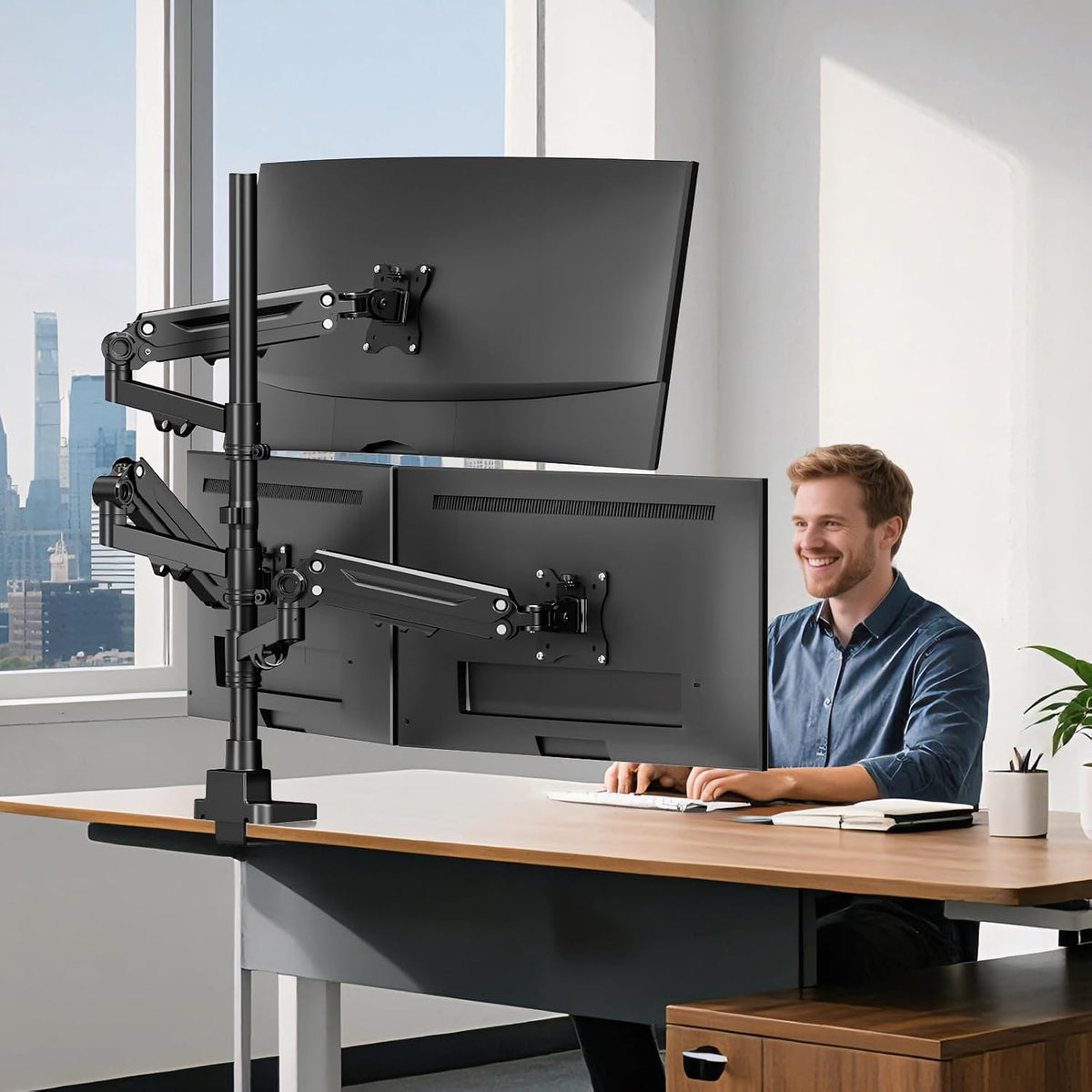 Triple Monitor Mount for up to 35’’ Ultrawide Screens, Heavy Duty,Black