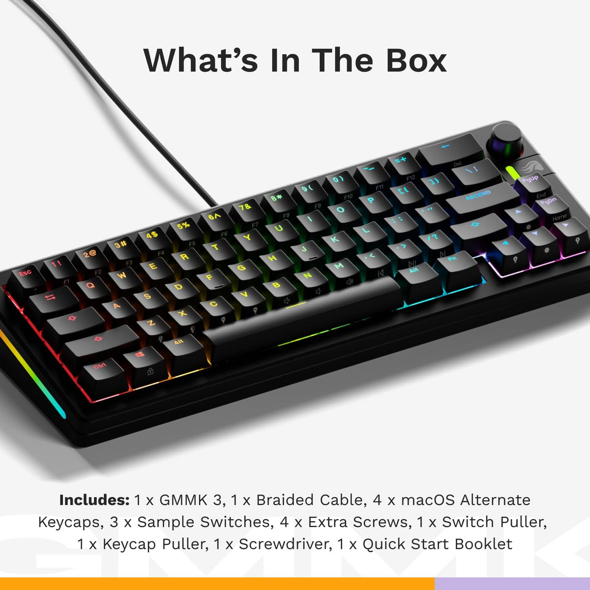GLORIOUS Gaming - GMMK 3 Barebones Custom Gaming Keyboard Kit with Knob, 75% Mechanical Keyboard, Modular Gasket System, Hotswappable MX, Sound Dampening Foam, Aluminum Switch Plate (Black)