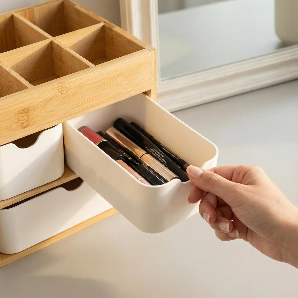 Small Bamboo Makeup Organizer(5.7" D x 8" W x 7.5" H)