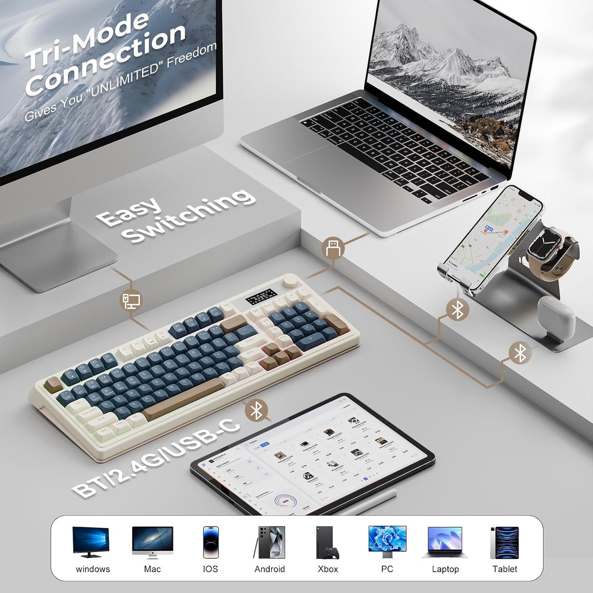 AULA S99 Pro Gaming Keyboard, Cute Creamy Wireless Keyboard