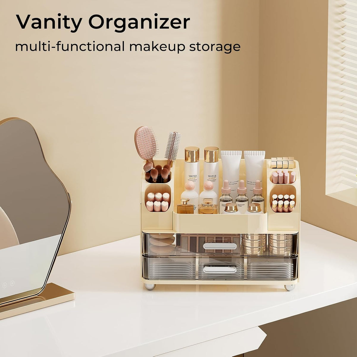 UFORU Makeup Organizer Countertop with 2 Large Drawers for Vanity Bathroom