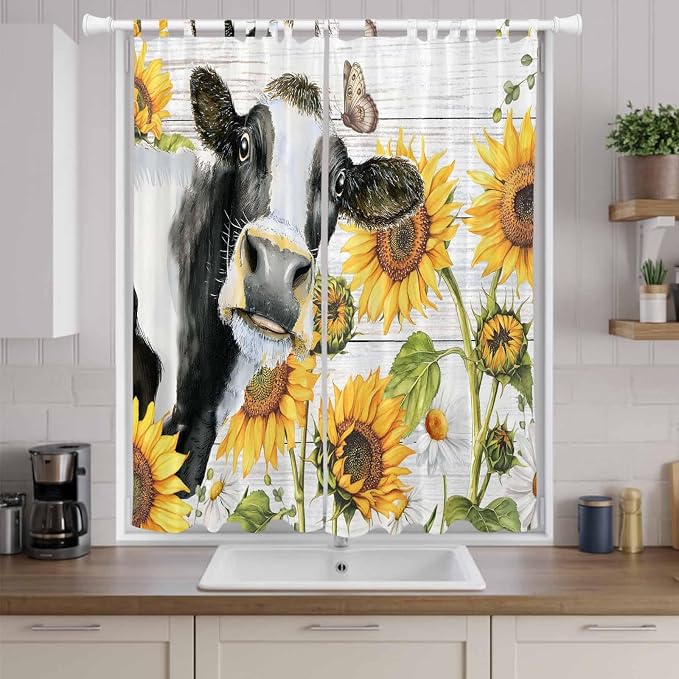 Retro Farmhouse Floral Living Room Curtains 96 Inch Length, Window Curtains Tab