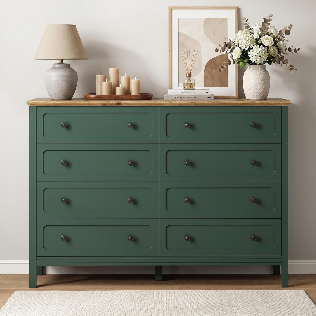 Tradare Green Dresser for Bedroom, 8 Drawer Dresser with Metal Handles, 55" Wide Modern Dressers & Chest of Drawers for Living Room, Hallway, Entryway