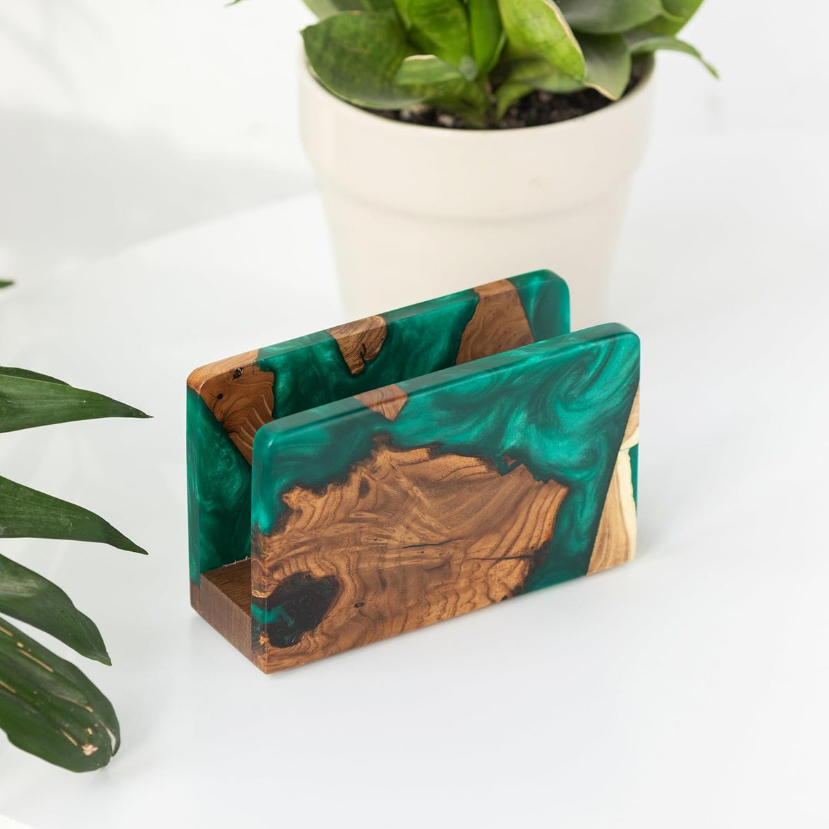Wooden Napkin Holder with Green Epoxy Inlay for Table & Kitchen Decor