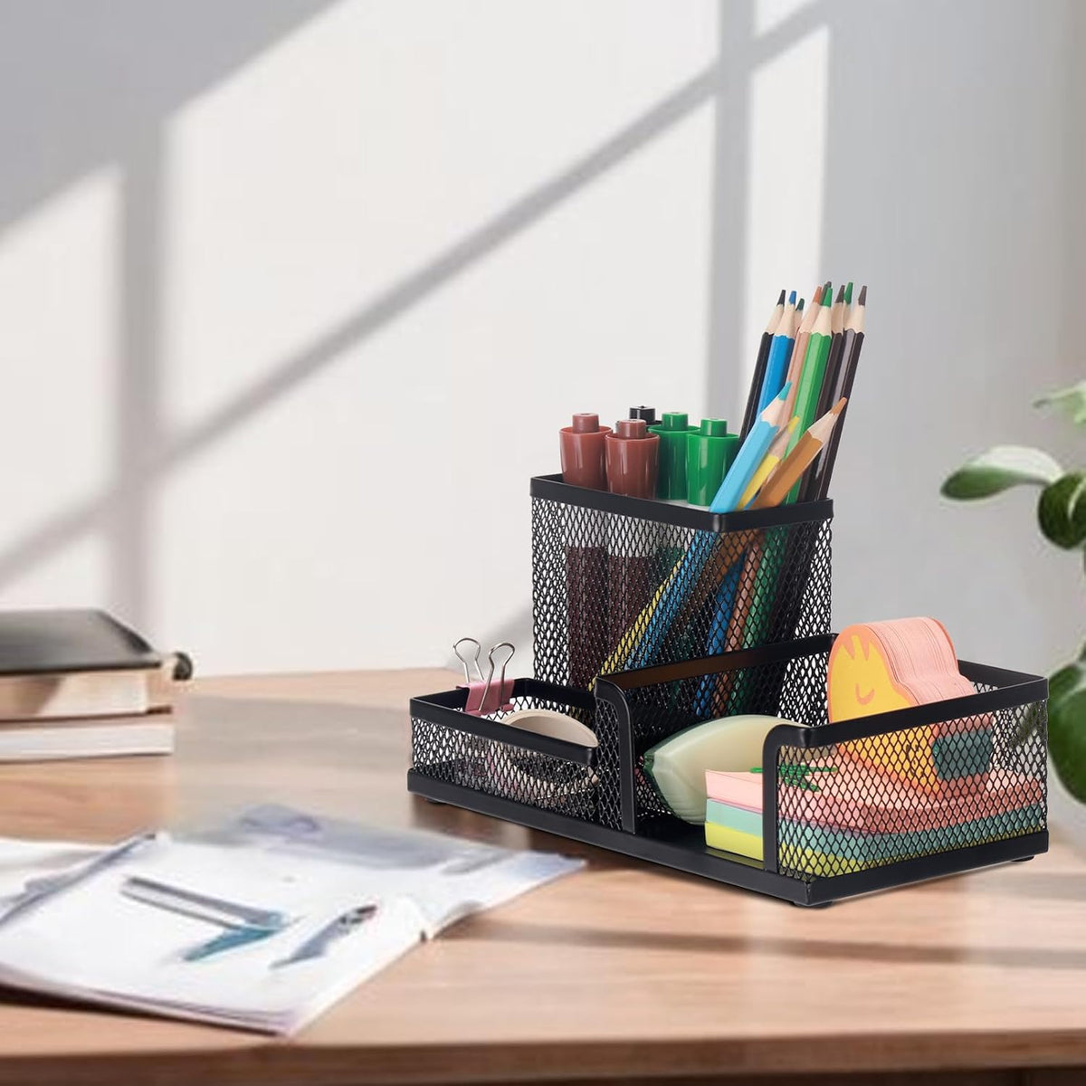 Comix 6 Packs Mesh Pen Holder, Desk Organizer for Home Office, Black