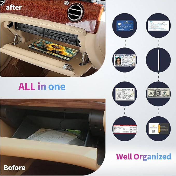Car Registration and Insurance Card Holder - Sunflowers strips Leather Document Organizer & Bifold wallet for License, Insurance Cards | Fits Vehicle Glove Box & Visor