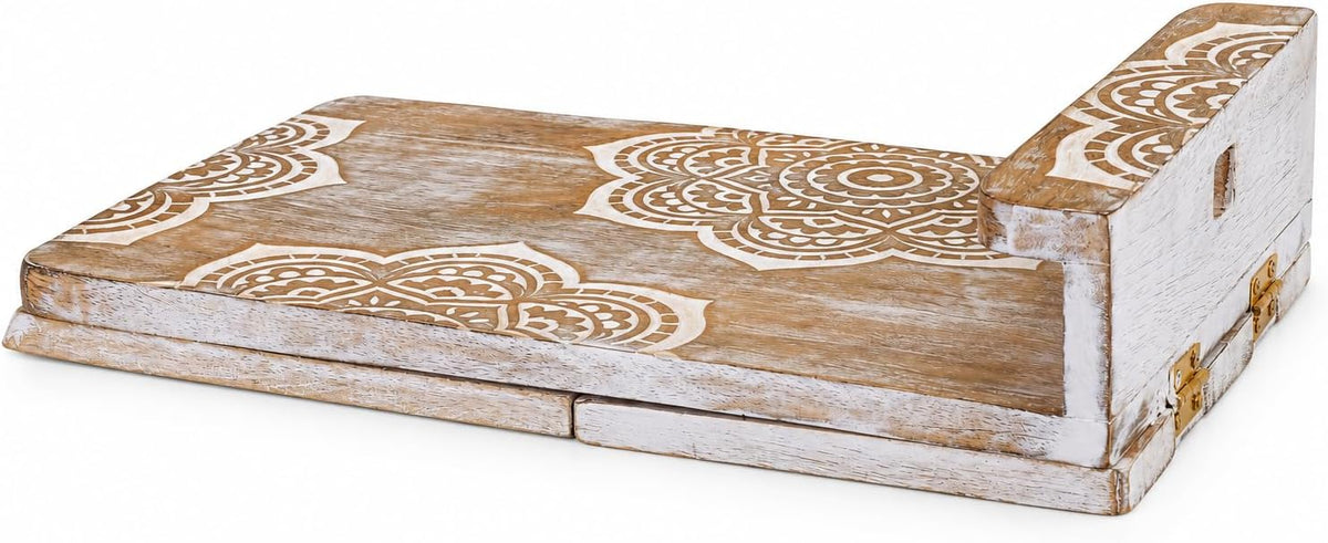 Wedding Gifts Mandala Wooden Cookbook Stand for Kitchen Counter Recipe Book Holder for Cooking, Solid Wood Chopping Board Style Foldable and Durable Recipe Holder for Tablets and Cookbooks