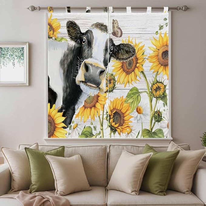 Retro Farmhouse Floral Bathroom Curtains 63 Inch Length, Window Curtains Tab Top