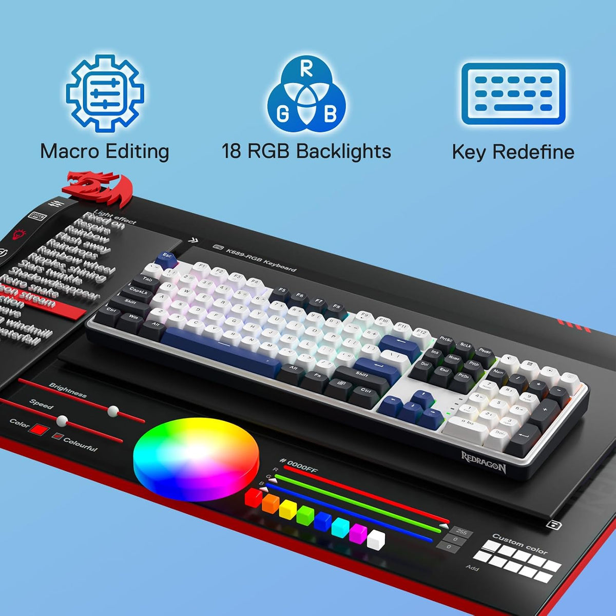 Redragon K689 108-Key Hot-Swap Wired RGB Gaming Keyboard, Extra 4 Hotkeys