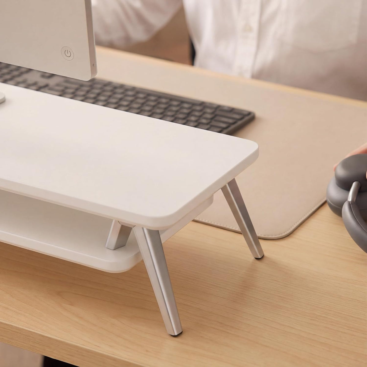 Fenge Dual Monitor Stand Riser, Wooden Desk Shelf with 2-Tier Storage