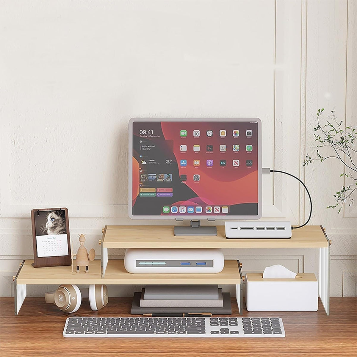 YGYQZ Adjustable Monitor Stand Riser, 7.67"×19.3" Dual Monitor Desk Stand