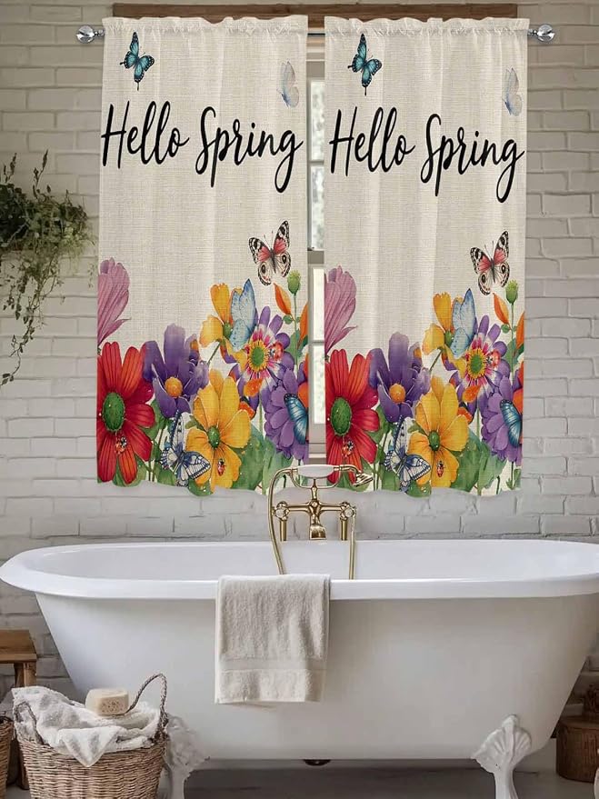Spring Flowers Living Room Curtains 72 Inches length, Farmhouse Vintage Country