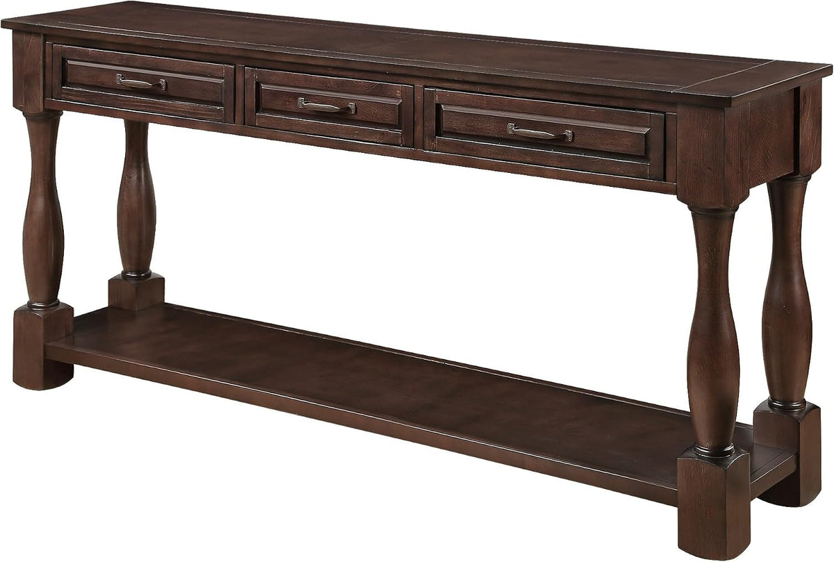 60inch Solid Wood Console Table with 3 Drawers and 1 Bottom Shelf Extra-Thick Sofa Table(Light Espresso)