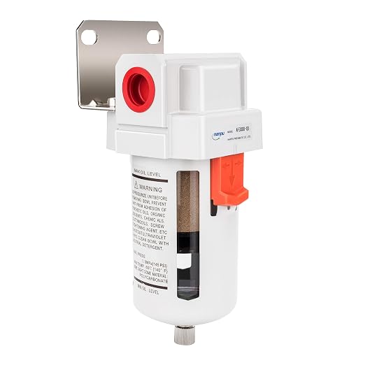 NANPU 3/8" NPT Compressed Air Line Filter, 5 Micron Brass Element, Poly Bowl