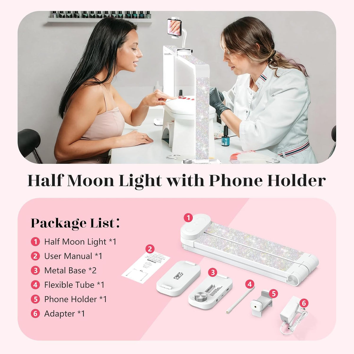 Half Moon Light for Nail Desk: 34" Large Foldable Nail Light for Desk