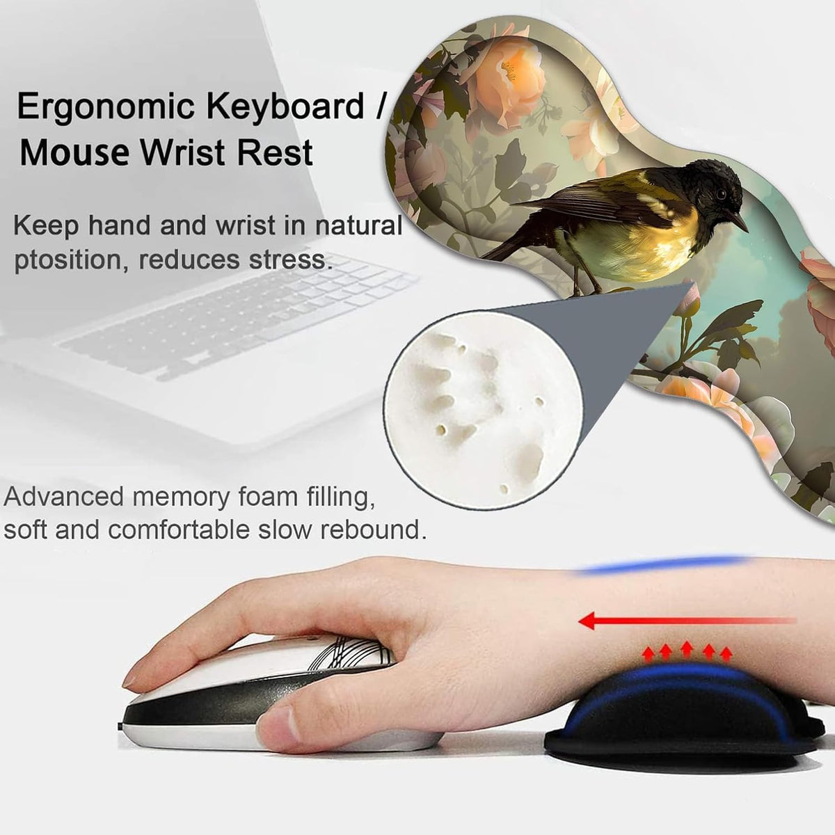 Large Gaming Mouse Pad, Keyboard Wrist Rest Pad + Mouse Wrist Pad + Coaster 4 in 1 Set, Extended Waterproof Non-Slip Desk Mat, Suitable for Office Home Learning Games, Cute Bird