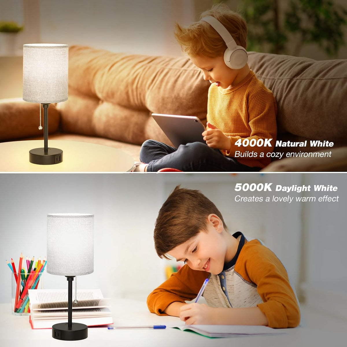Small Bedside Table Lamp for Bedroom - Desk Lamp with USB Ports for Dorm