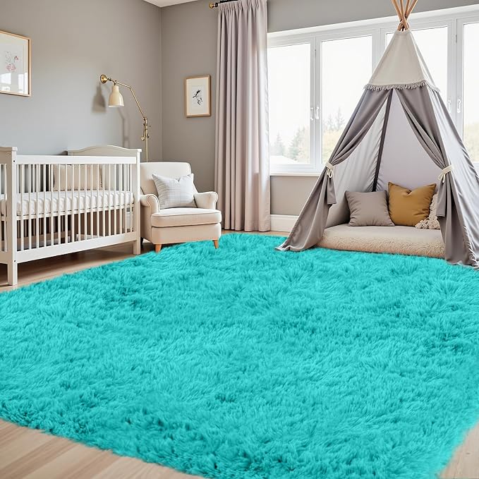 6x9 Area Rugs for Living Room Rug: Soft Fluffy Shag Teal Blue Rugs for Bedroom