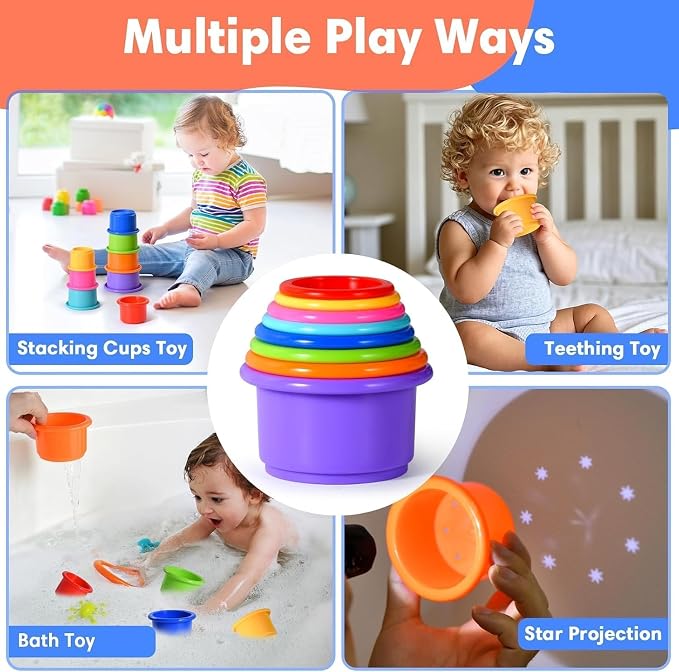 8 Pcs Stacking Cups Baby Stacking Toys, 8 Colors Educational Nesting Cups