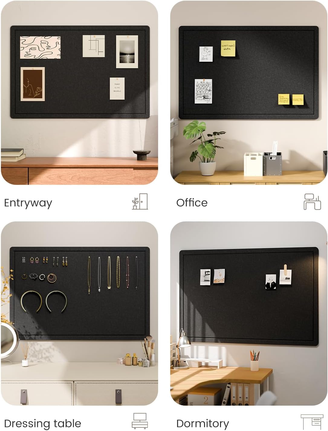 Fluxynara Felt Bulletin Board,35.4"x23.6", Black