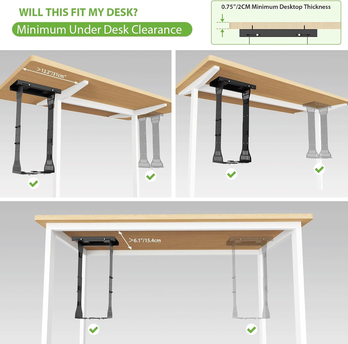 KEEGH Under Desk PC Mount, Adjustable Computer Tower Stand, Black