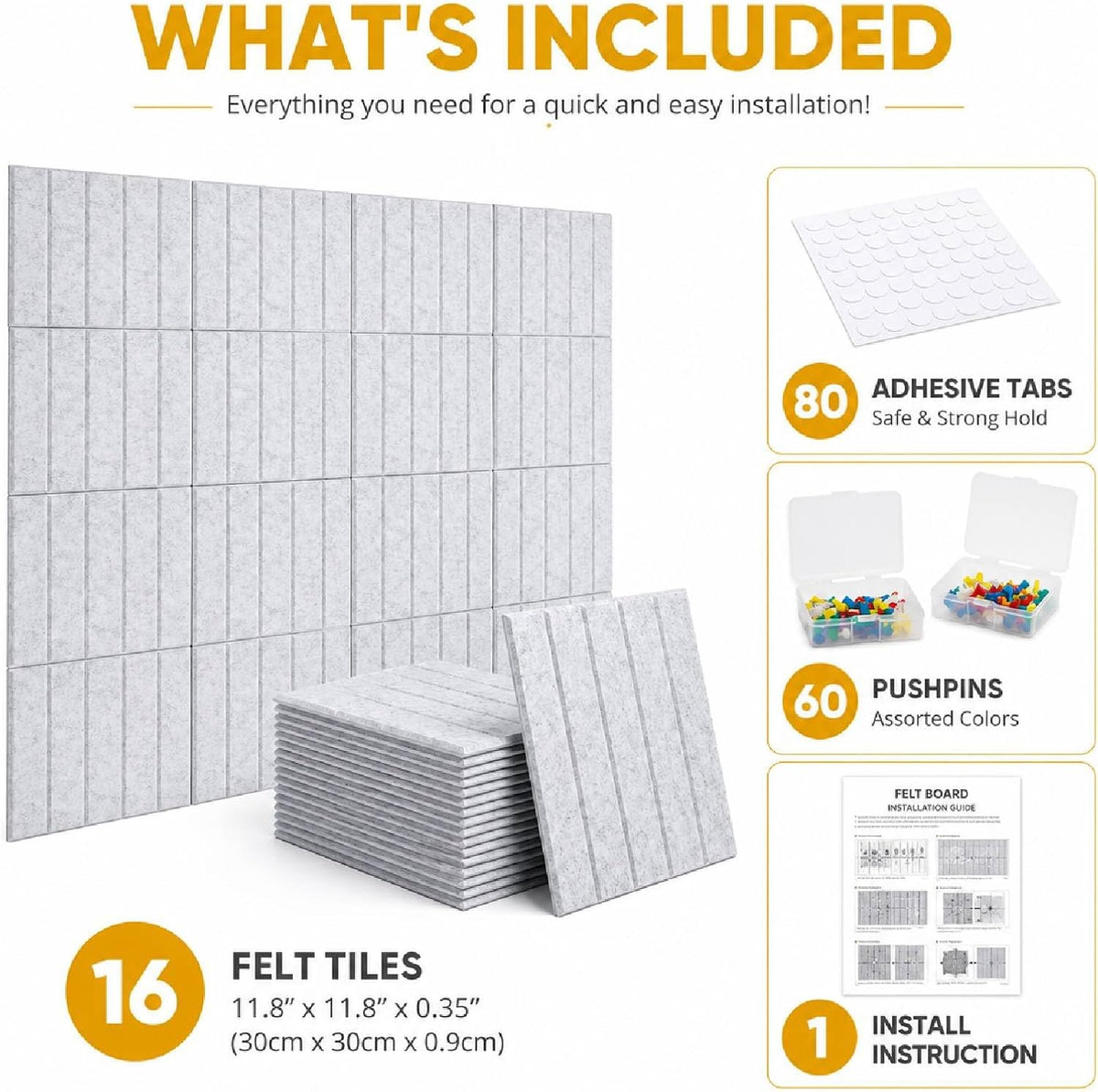 16 Pack Large Felt Bulletin Board & Cork Boards Alternative, 48"x48"