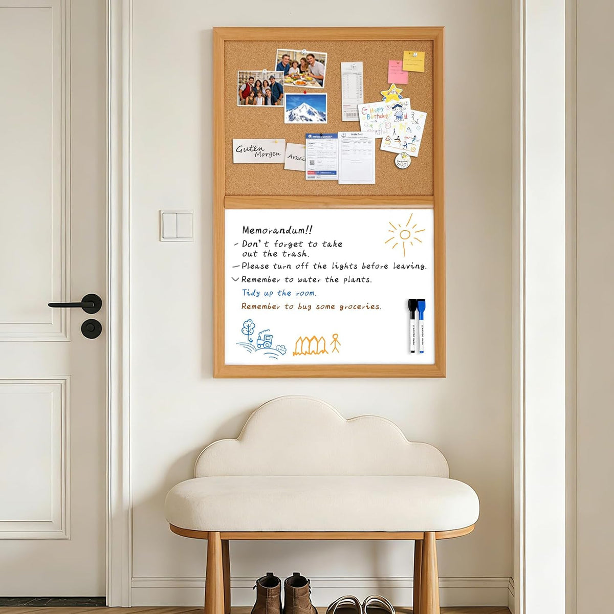 ARCOBIS Cork Board White Board Combo with MDF Wood Frame