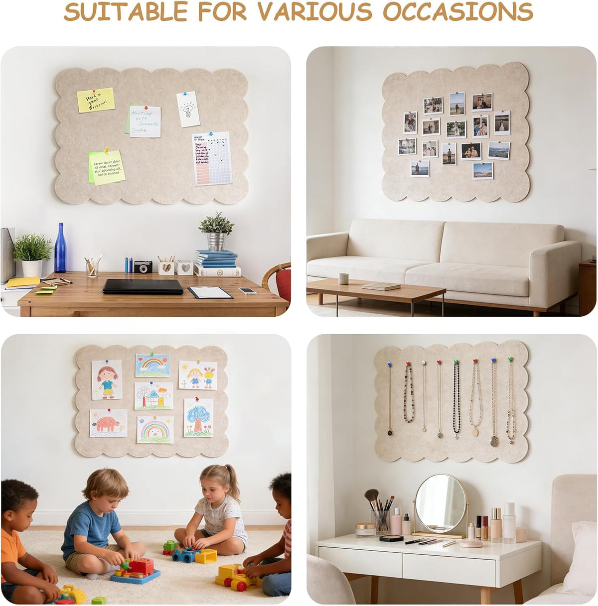 Felt Bulletin Board 36" x 24" Cork Board Alternative,Decorative Felt Pin Board Foldable Cork Boards for Walls Self-Adhesive Cork Board for Home Office Classroom Pin Board (Beige)