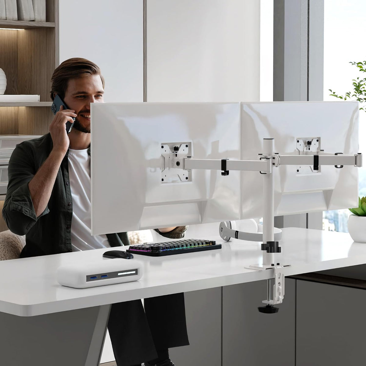 Pholiten Dual Monitor Stand for 2 Screens up to 38Inches, White